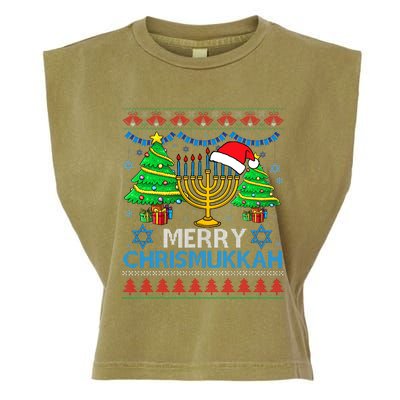 Merry Chrismukkah Happy Hanukkah Christmas Santa Hat Garment-Dyed Women's Muscle Tee