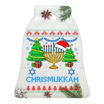 Merry Chrismukkah Happy Hanukkah Christmas Santa Hat Ceramic Bell Ornament