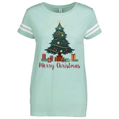 Merry Christmas Holiday Tree Festive Enza Ladies Jersey Football T-Shirt