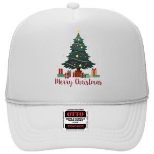 Merry Christmas Holiday Tree Festive High Crown Mesh Back Trucker Hat