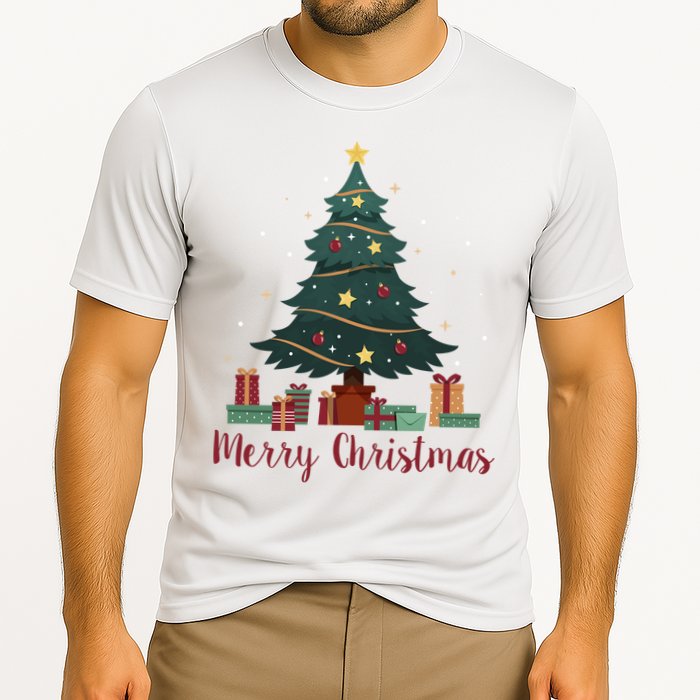 Merry Christmas Holiday Tree Festive Cooling Performance Crew T-Shirt