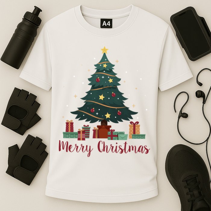 Merry Christmas Holiday Tree Festive Cooling Performance Crew T-Shirt