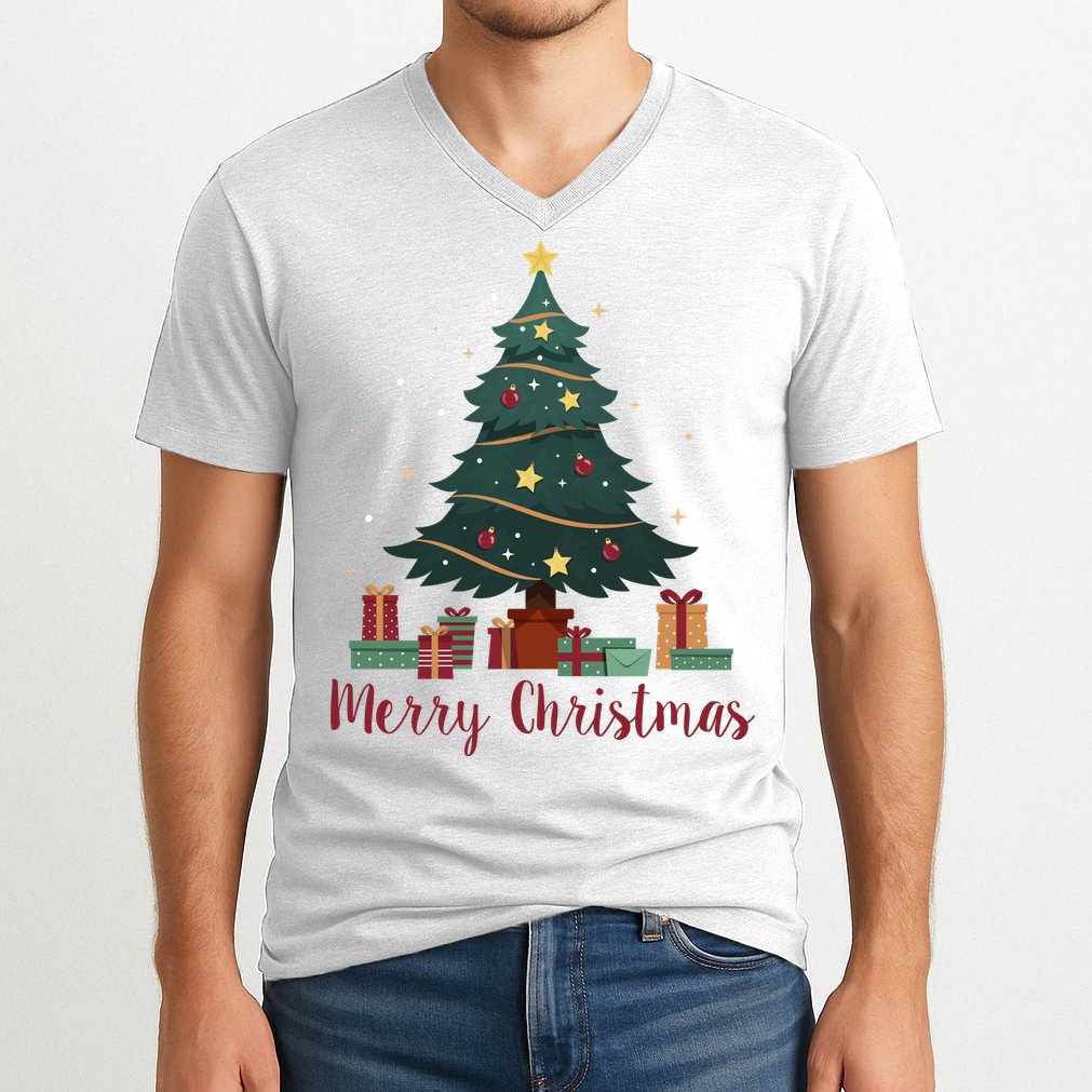 Merry Christmas Holiday Tree Festive V-Neck T-Shirt