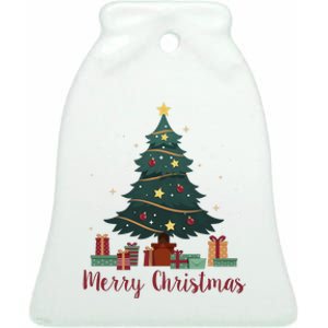 Merry Christmas Holiday Tree Festive Ceramic Bell Ornament