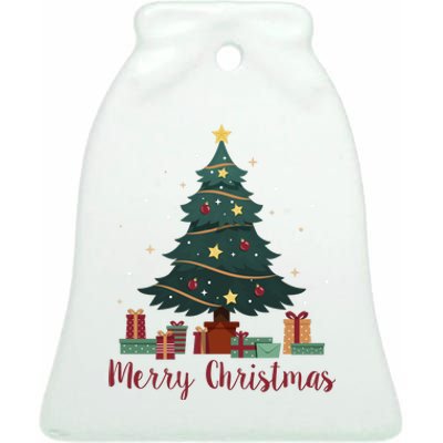 Merry Christmas Holiday Tree Festive Ceramic Bell Ornament