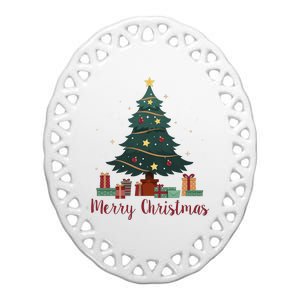 Merry Christmas Holiday Tree Festive Ceramic Oval Ornament