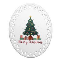 Merry Christmas Holiday Tree Festive Ceramic Oval Ornament