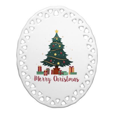 Merry Christmas Holiday Tree Festive Ceramic Oval Ornament