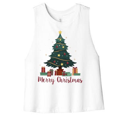 Merry Christmas Holiday Tree Festive Women's Racerback Cropped Tank