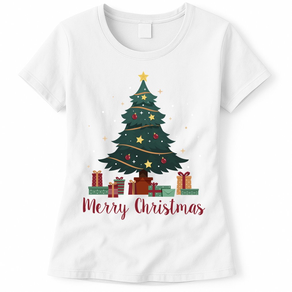 Merry Christmas Holiday Tree Festive Womens T-Shirt