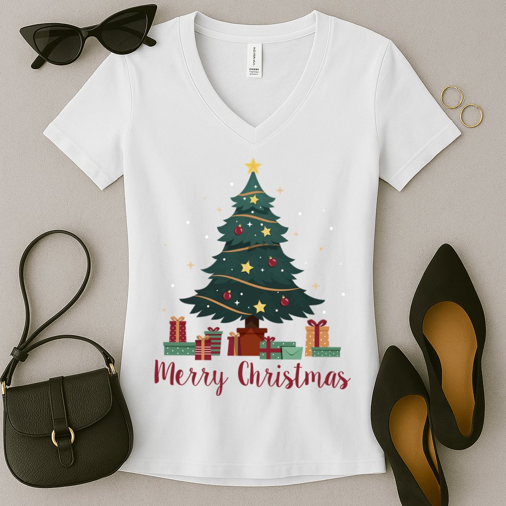 Merry Christmas Holiday Tree Festive Women's V-Neck T-Shirt