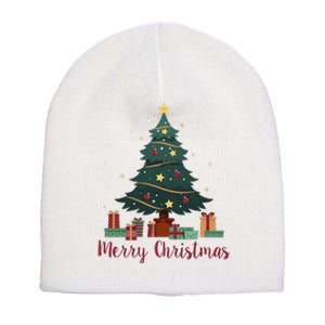 Merry Christmas Holiday Tree Festive Short Acrylic Beanie