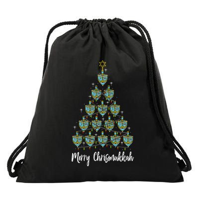 Merry Chrismukkah Hanukkah Dreidel Christmas Tree Chanukah Drawstring Bag