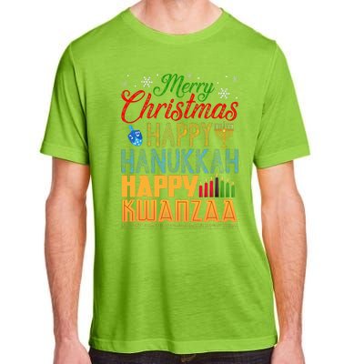 Merry Christmas Happy Hanukkah Happy Kwanzaa Adult ChromaSoft Performance T-Shirt