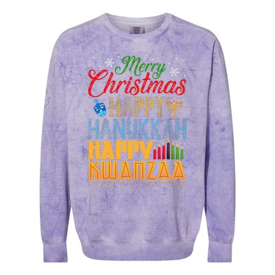 Merry Christmas Happy Hanukkah Happy Kwanzaa Colorblast Crewneck Sweatshirt