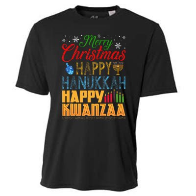 Merry Christmas Happy Hanukkah Happy Kwanzaa Cooling Performance Crew T-Shirt