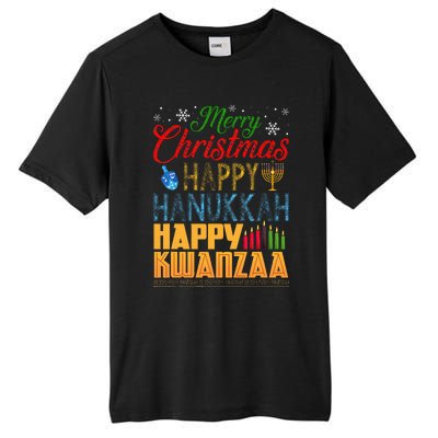 Merry Christmas Happy Hanukkah Happy Kwanzaa Tall Fusion ChromaSoft Performance T-Shirt