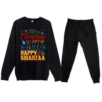 Merry Christmas Happy Hanukkah Happy Kwanzaa Premium Crewneck Sweatsuit Set