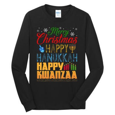 Merry Christmas Happy Hanukkah Happy Kwanzaa Tall Long Sleeve T-Shirt