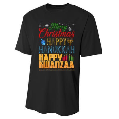 Merry Christmas Happy Hanukkah Happy Kwanzaa Performance Sprint T-Shirt