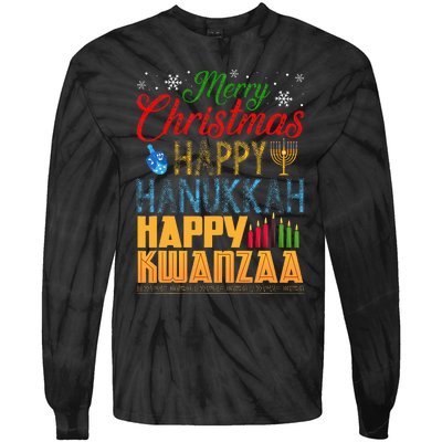 Merry Christmas Happy Hanukkah Happy Kwanzaa Tie-Dye Long Sleeve Shirt