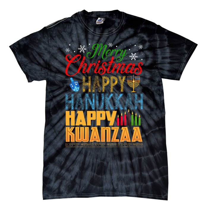 Merry Christmas Happy Hanukkah Happy Kwanzaa Tie-Dye T-Shirt