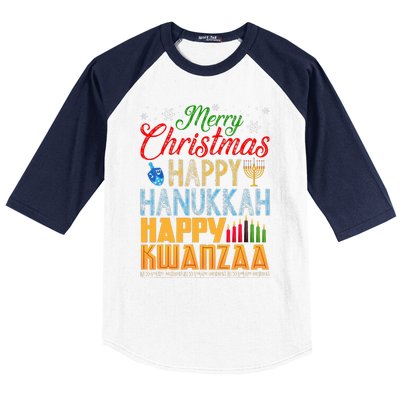 Merry Christmas Happy Hanukkah Happy Kwanzaa Baseball Sleeve Shirt