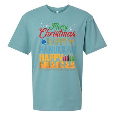 Merry Christmas Happy Hanukkah Happy Kwanzaa Sueded Cloud Jersey T-Shirt