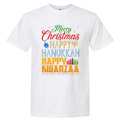 Merry Christmas Happy Hanukkah Happy Kwanzaa Garment-Dyed Heavyweight T-Shirt