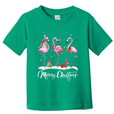 Merry Christmas Hat Santa Flamingo Light Christmas Snow Toddler T-Shirt