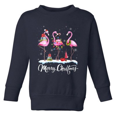 Merry Christmas Hat Santa Flamingo Light Christmas Snow Toddler Sweatshirt