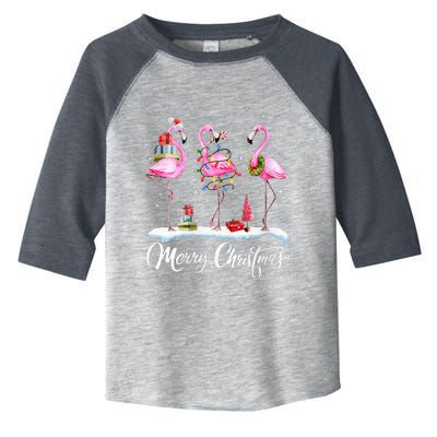 Merry Christmas Hat Santa Flamingo Light Christmas Snow Toddler Fine Jersey T-Shirt