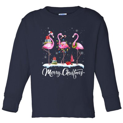 Merry Christmas Hat Santa Flamingo Light Christmas Snow Toddler Long Sleeve Shirt