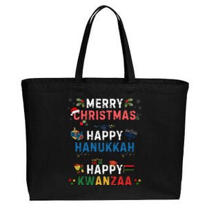 Merry Christmas Happy Hanukkah Happy Kwanzaa Cotton Canvas Jumbo Tote