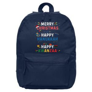 Merry Christmas Happy Hanukkah Happy Kwanzaa 16 in Basic Backpack