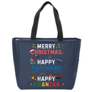 Merry Christmas Happy Hanukkah Happy Kwanzaa Zip Tote Bag