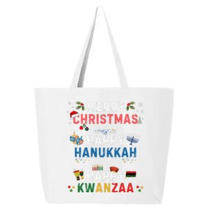 Merry Christmas Happy Hanukkah Happy Kwanzaa 25L Jumbo Tote