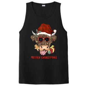 Mooey Christmas Hairy Highland Cow Xmas Light Santa Hat Cool Gift PosiCharge Competitor Tank