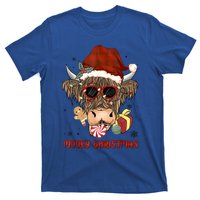 Mooey Christmas Hairy Highland Cow Xmas Light Santa Hat Cool Gift T-Shirt