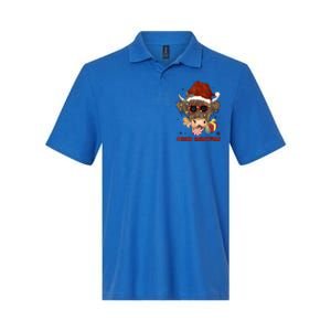 Mooey Christmas Hairy Highland Cow Xmas Light Santa Hat Cool Gift Softstyle Adult Sport Polo