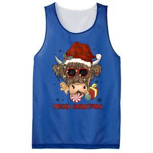 Mooey Christmas Hairy Highland Cow Xmas Light Santa Hat Cool Gift Mesh Reversible Basketball Jersey Tank