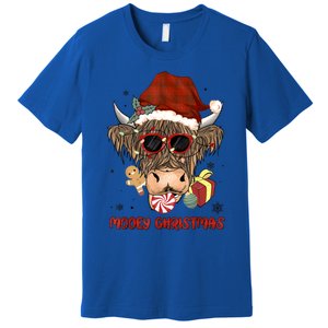 Mooey Christmas Hairy Highland Cow Xmas Light Santa Hat Cool Gift Premium T-Shirt