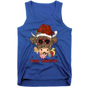 Mooey Christmas Hairy Highland Cow Xmas Light Santa Hat Cool Gift Tank Top