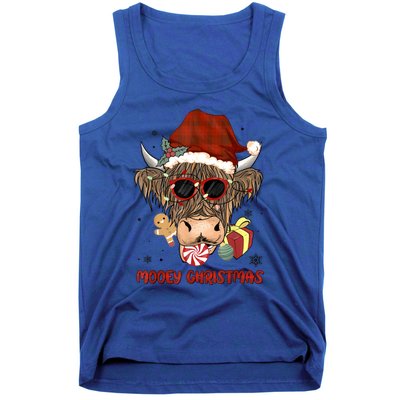 Mooey Christmas Hairy Highland Cow Xmas Light Santa Hat Cool Gift Tank Top