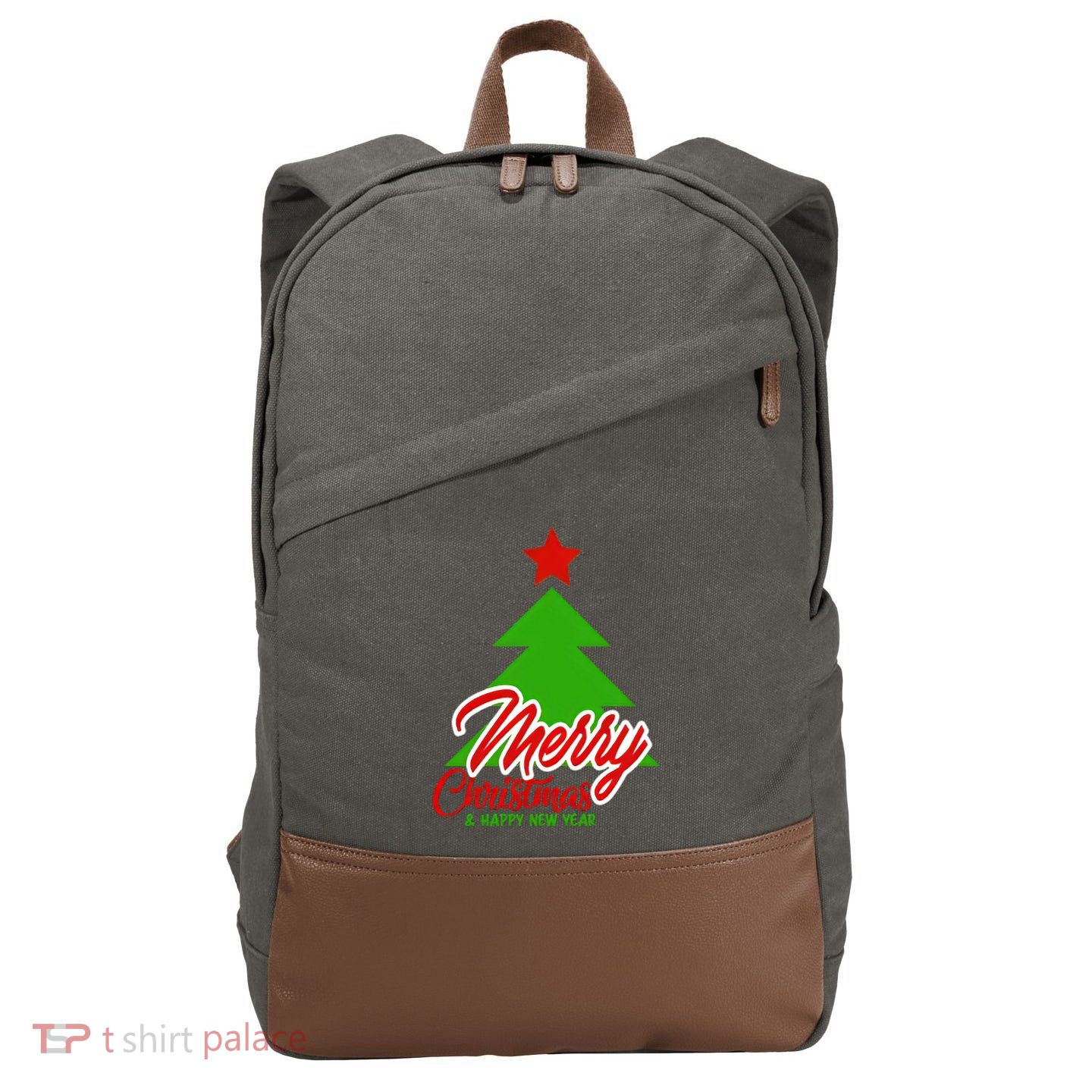 Merry Christmas & Happy New Year X Christmas Tree Cotton Canvas Backpack
