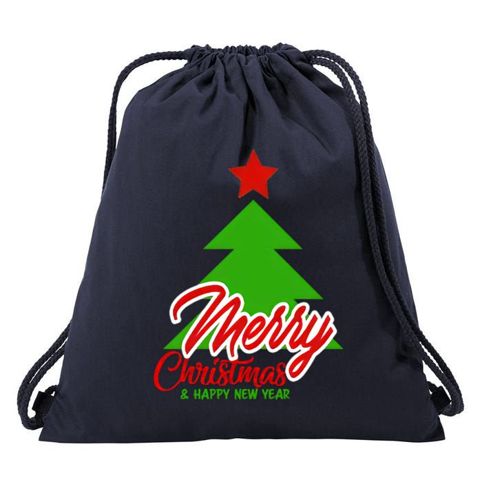 Merry Christmas & Happy New Year X Christmas Tree Drawstring Bag