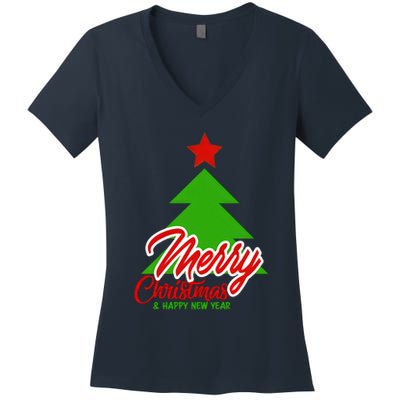 Merry Christmas & Happy New Year X Christmas Tree Women's V-Neck T-Shirt