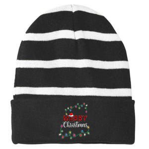 Merry Christmas Holiday Tree Lights Striped Beanie with Solid Band