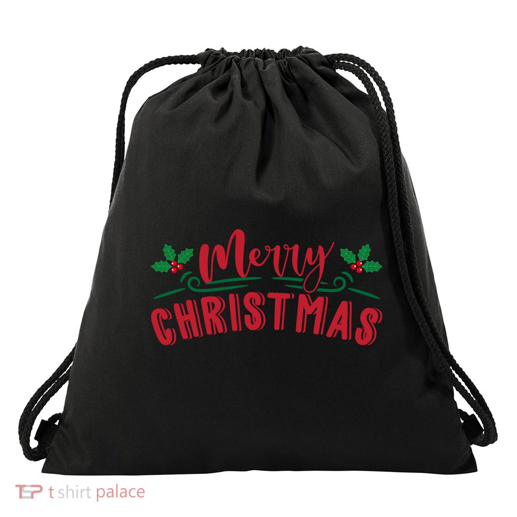 Merry Christmas Holiday Gift Drawstring Bag