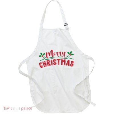 Merry Christmas Holiday Gift Full-Length Apron With Pockets